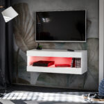 Meuble TV, Tivoli RTV2, Blanc/Blanc, Largeur 100cm x Hauteur 36cm x Profondeur 35cm, LED RGB, pour Salon, Chambre