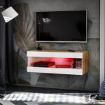Meuble TV, Tivoli RTV2, Wotan/Blanc, Largeur 100cm x Hauteur 36cm x Profondeur 35cm, LED RGB, pour Salon, Chambre