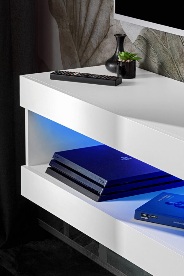 Meuble TV, Tivoli RTV2, Wotan/Blanc, Largeur 100cm x Hauteur 36cm x Profondeur 35cm, LED RGB, pour Salon, Chambre – Image 5
