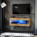 Meuble TV, Tivoli RTV2, Wotan/Wotan, Largeur 100cm x Hauteur 36cm x Profondeur 35cm, LED Bleu, pour Salon, Chambre à coucher