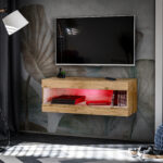 Meuble TV, Tivoli RTV2, Wotan/Wotan, Largeur 100cm x Hauteur 36cm x Profondeur 35cm, LED RGB, pour Salon, Chambre