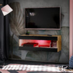 Meuble TV, Tivoli RTV2, Wotan/Noir, Largeur 100cm x Hauteur 36cm x Profondeur 35cm, LED RGB, pour Salon, Chambre
