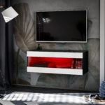 Meuble TV, Tivoli RTV2, Noir/Blanc, Largeur 100cm x Hauteur 36cm x Profondeur 35cm, LED RGB, pour Salon, Chambre à coucher