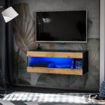 meuble TV, Tivoli RTV2, Noir/Wotan, Largeur 100cm x Hauteur 36cm x Profondeur 35cm, LED Bleue, pour Salon, Chambre