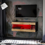 Meuble TV, Tivoli RTV2, Noir/Wotan, Largeur 100 cm x Hauteur 36 cm x Profondeur 35 cm, LED RGB, pour Salon, Chambre
