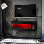 Meuble TV, Tivoli RTV2, Noir/Noir, Largeur 100cm x Hauteur 36cm x Profondeur 35cm, LED RGB, pour Salon, Chambre