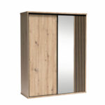 Grande Armoire NAKUSP - Chêne - Lames - Miroir - Coulissante - 179 x 216 x 61 cm