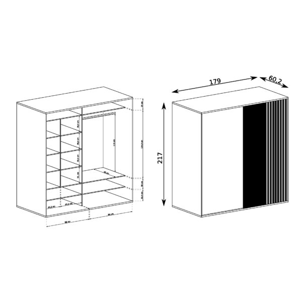 Grande Armoire NAKUSP - Chêne - Lames - Miroir - Coulissante - 179 x 216 x 61 cm – Image 2