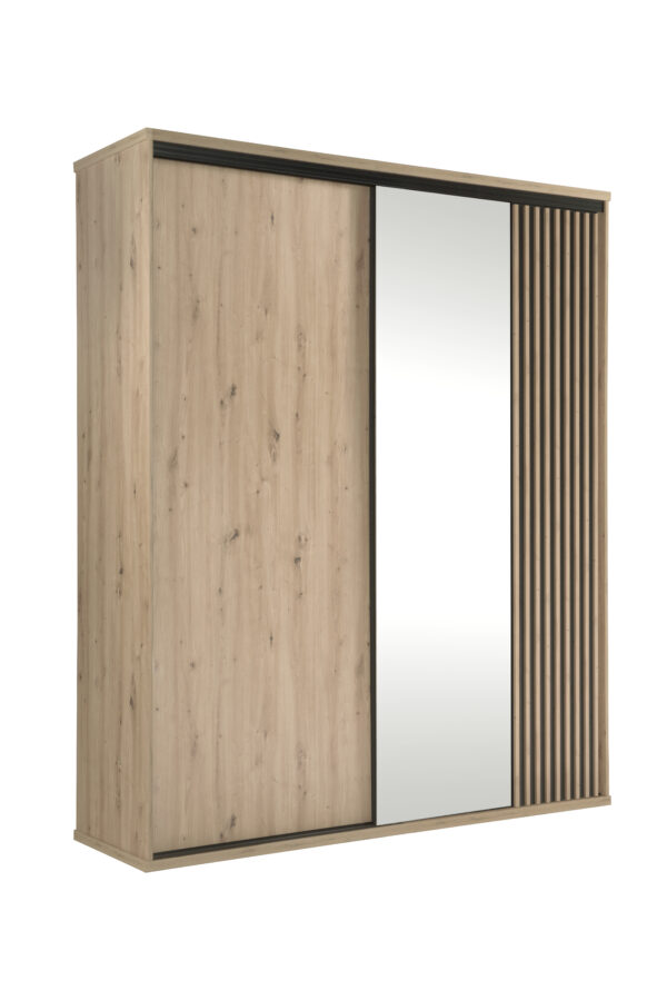 Grande Armoire NAKUSP - Chêne - Lames - Miroir - Coulissante - 179 x 216 x 61 cm – Image 6