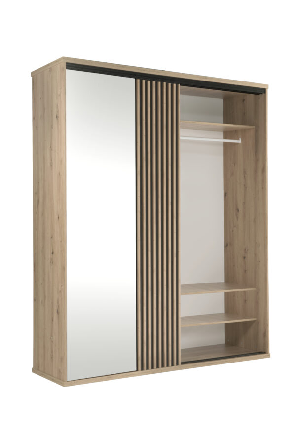 Grande Armoire NAKUSP - Chêne - Lames - Miroir - Coulissante - 179 x 216 x 61 cm – Image 7