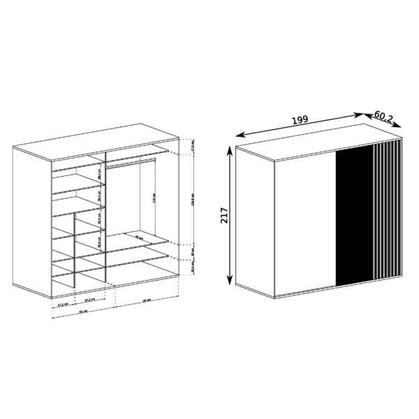Grande Armoire NAKUSP - Chêne - Lames - Miroir - Coulissante - 199 x 216 x 61 cm – Image 2