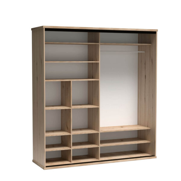 Grande Armoire NAKUSP - Chêne - Lames - Miroir - Coulissante - 199 x 216 x 61 cm – Image 3