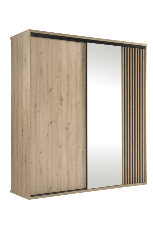 Grande Armoire NAKUSP - Chêne - Lames - Miroir - Coulissante - 199 x 216 x 61 cm – Image 6