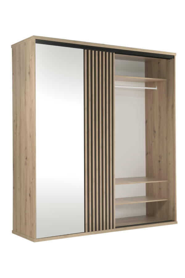 Grande Armoire NAKUSP - Chêne - Lames - Miroir - Coulissante - 199 x 216 x 61 cm – Image 7