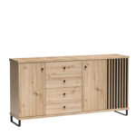 Commode NASKUP - Chêne - Lamelles - Tiroirs - Pieds Métalliques - 183 x 86 x 41 cm
