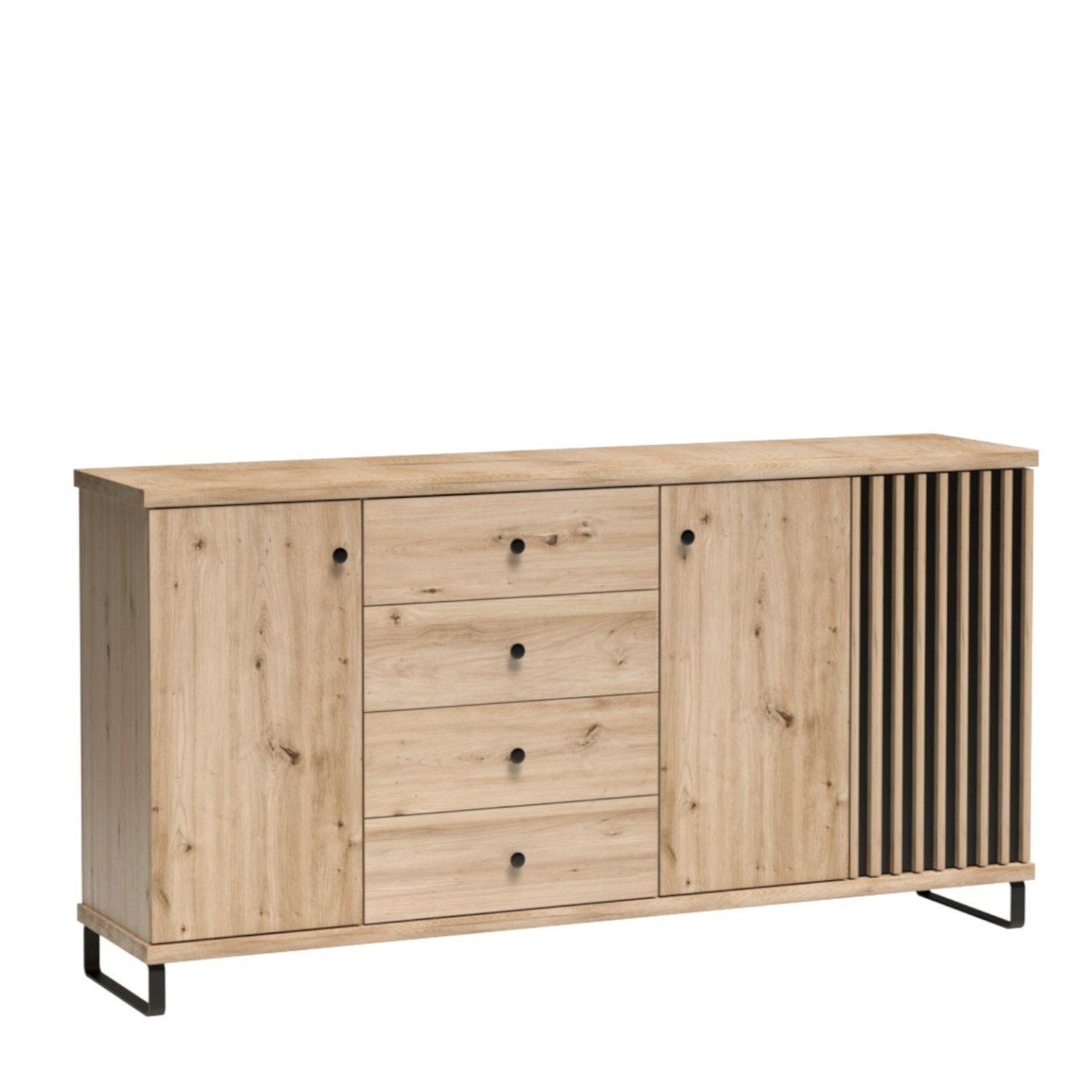 NAKUSPJAR000019_00-1.jpg Commode NASKUP - Chêne - Lamelles - Tiroirs - Pieds Métalliques - 183 x 86 x 41 cm – Image 1