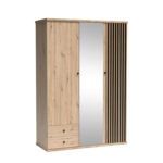 Grande Armoire NAKUSP - Chêne - Lattes - Miroir - Ouvrante - 150 x 213 x 60 cm