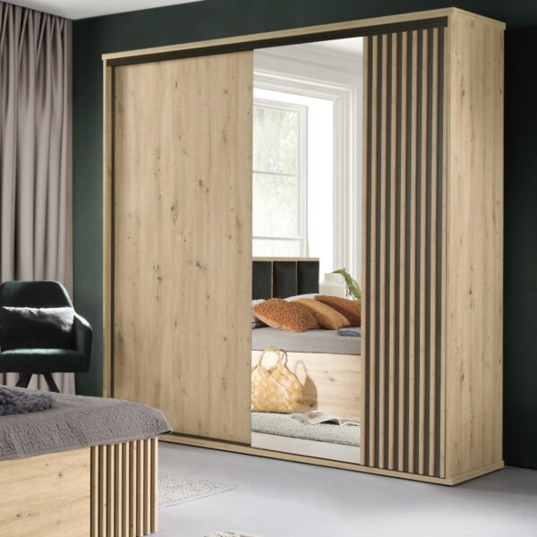 Grande Armoire NAKUSP - Chêne - Lattes - Miroir - Ouvrante - 150 x 213 x 60 cm – Image 2