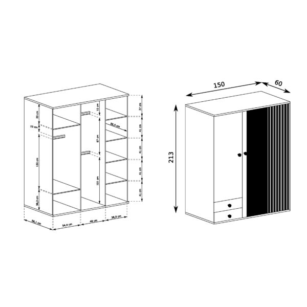 Grande Armoire NAKUSP - Chêne - Lattes - Miroir - Ouvrante - 150 x 213 x 60 cm – Image 3