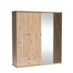 Grande Armoire NAKUSP - Chêne - Lames - Miroir - Ouverture - 200 x 213 x 60 cm