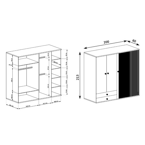 Grande Armoire NAKUSP - Chêne - Lames - Miroir - Ouverture - 200 x 213 x 60 cm – Image 3