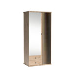 Grande Armoire NAKUSP - Chêne - Lattes - Miroir - Ouverte - 100 x 213 x 60 cm