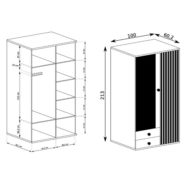 Grande Armoire NAKUSP - Chêne - Lattes - Miroir - Ouverte - 100 x 213 x 60 cm – Image 3