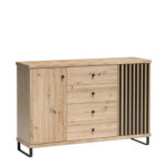 Commode NASKUP - Chêne - Lamelles - Tiroirs - Pieds en Métal - 143 x 86 x 41 cm