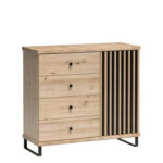 Commode NASKUP - Chêne - Lames - Tiroirs - Pieds en métal - 102 x 86 x 41 cm