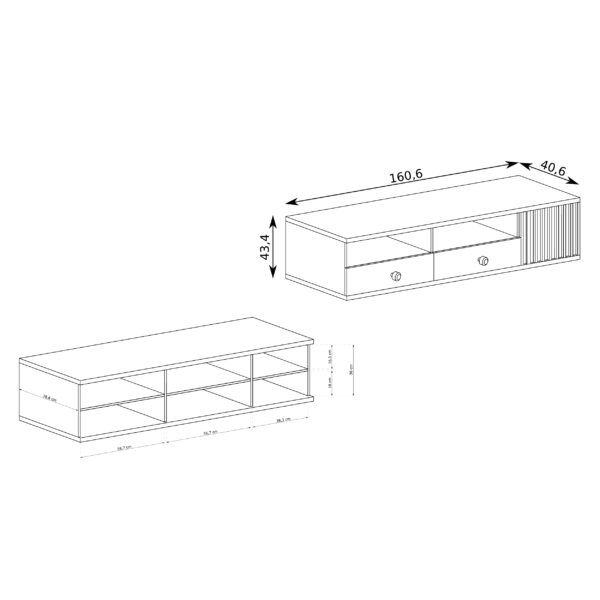 Meuble TV NAKUSP - Chêne - Lames - Tiroirs - 161 x 44 x 41 cm – Image 3