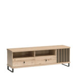 Meuble TV NAKUSP - Chêne - Lattes - Tiroirs - Pieds en métal - 161 x 44 x 41 cm