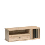 Meuble TV NAKUSP - Chêne - Lames - Tiroir - 124 x 44 x 41 cm