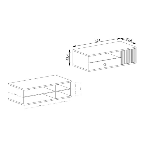 Meuble TV NAKUSP - Chêne - Lames - Tiroir - 124 x 44 x 41 cm – Image 3