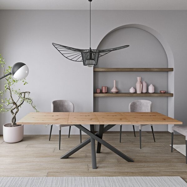 Table à manger extensible NAKUSP - Chêne - Pieds en métal noir - 98 x 7 x 81 cm – Image 2